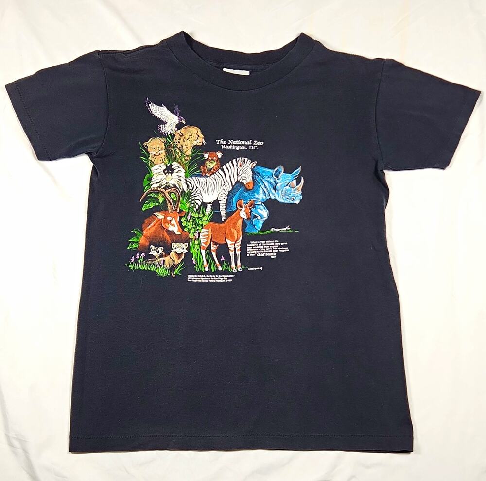 Vintage 1987 Harlequin Nature Graphics National Zoo T-Shirt Chief Seattle Kids L